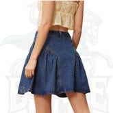 Western Seaming Boo Cowgirl Cotton Blend Denim A-Line Mini Skirt